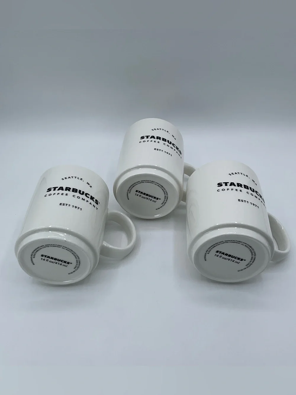 Set of 3 Starbucks Seattle WA Coffee Company White Ceramic Mugs 14 oz Est 1971